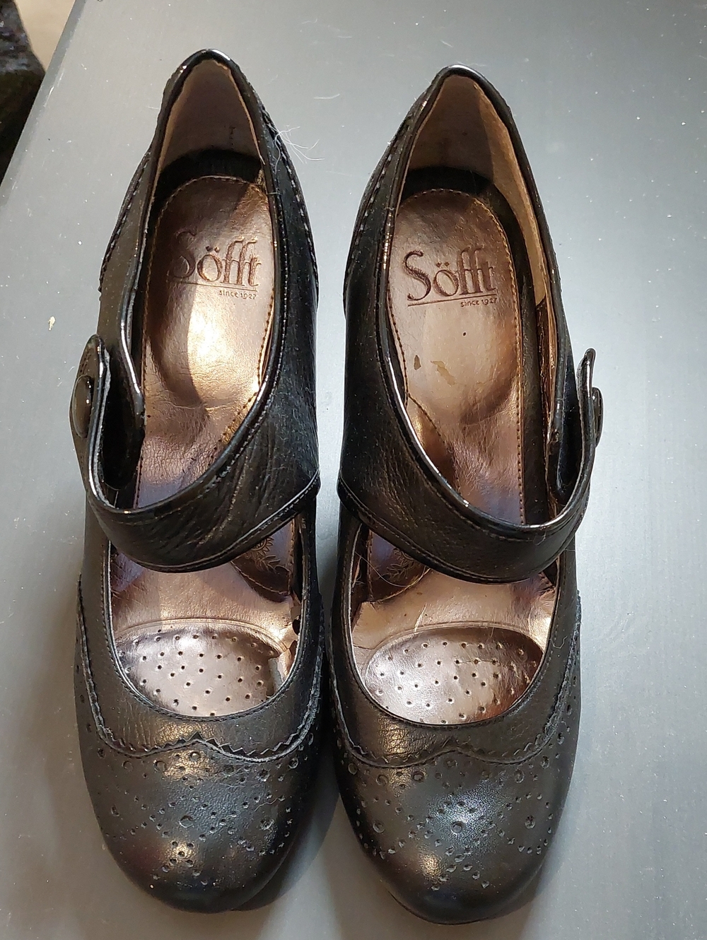 Sofft Black Leather Mary Jane Loafers